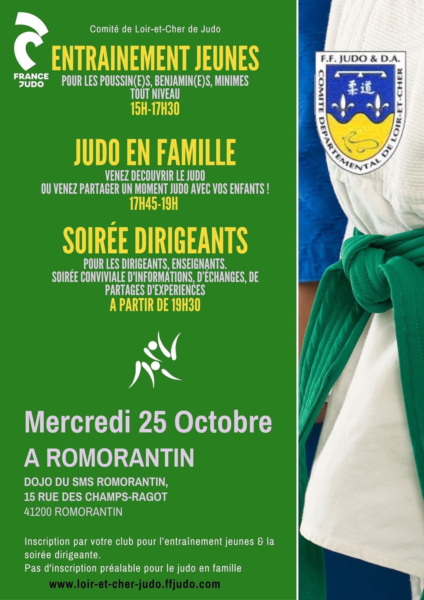 Entrainement Jeunes, Judo en Familles et Soirée Dirigeants du 25/10/23 à Romorantin
